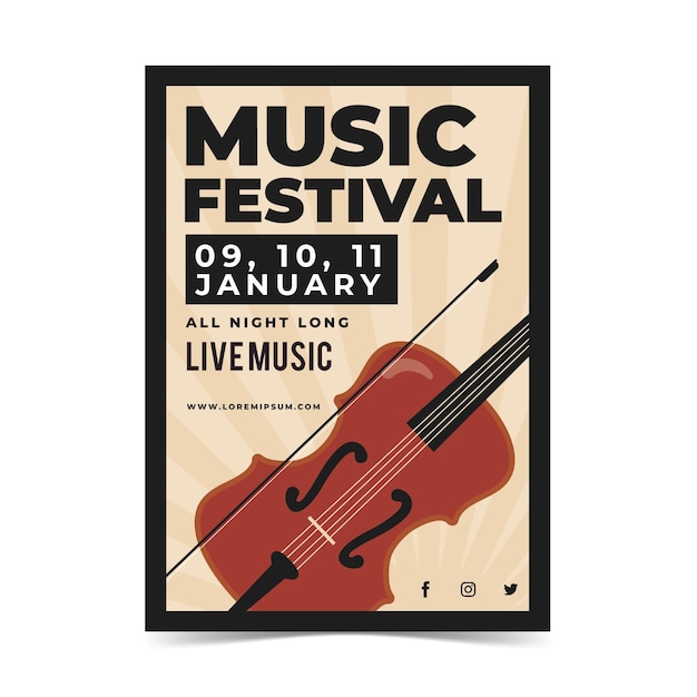 Free vector illustrated music festival poster with violin