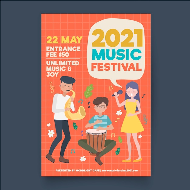 Free vector illustrated music festival poster