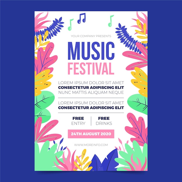 Free vector illustrated music festival poster