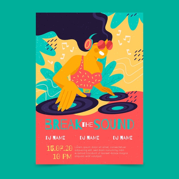 Illustrated music poster with girl dj