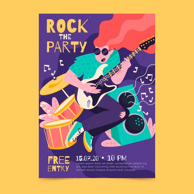 Illustrated music poster with girl playing a guitar