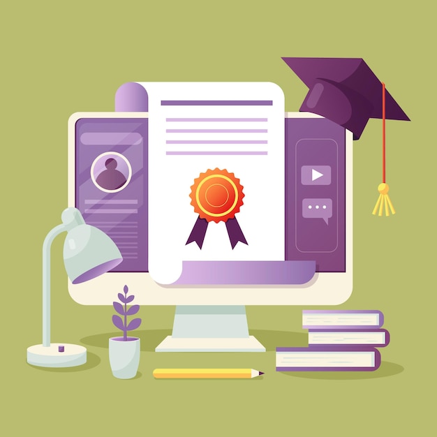 Free vector illustrated online certification on screen