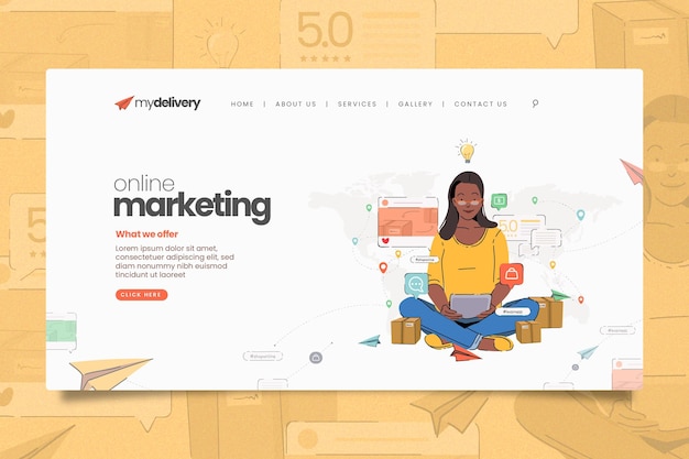 Illustrated online marketing landing page