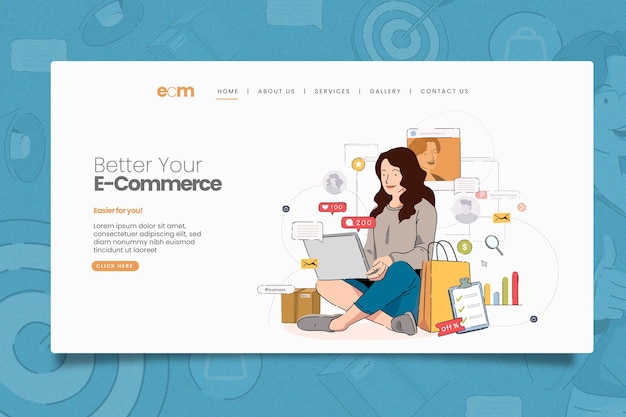 Illustrated online marketing web page template