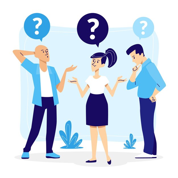 Illustrated people asking questions