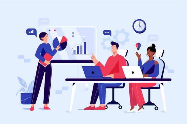 Illustrated people on business training