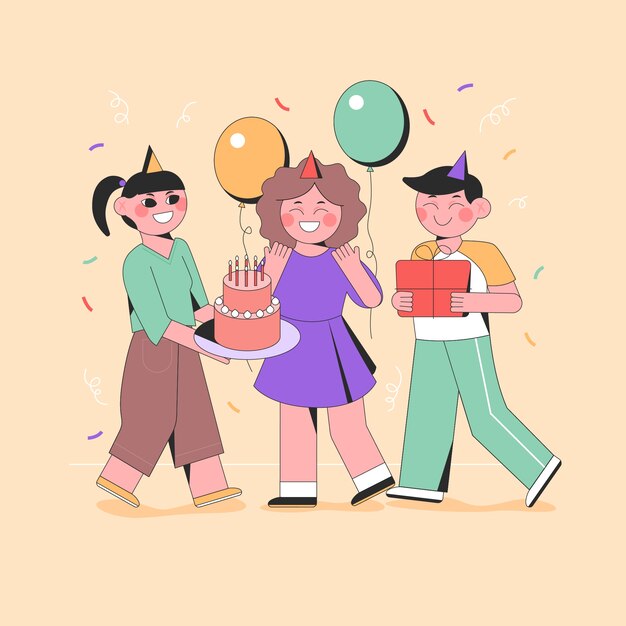 생일 파티에서 축하하는 일러스트 사람들