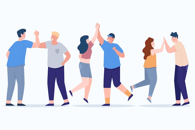 Free vector illustrated people giving high five