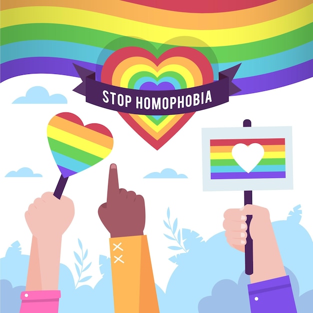 Free vector illustrated people protesting against homophobic concept