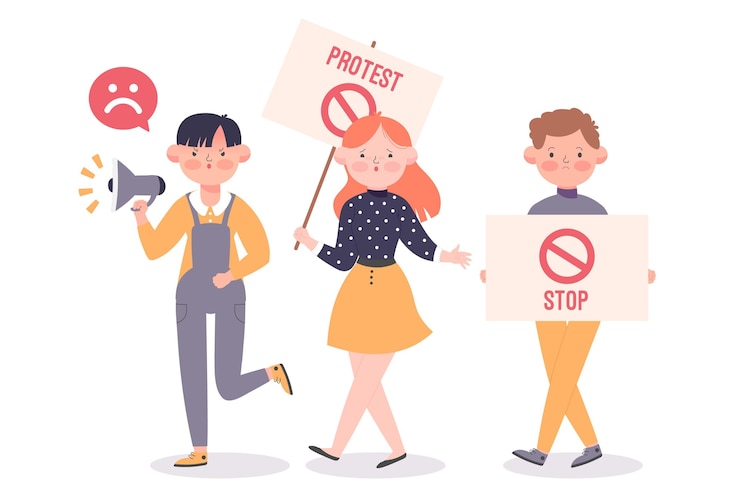 無料Vector 平和的に抗議するイラスト入りの人々