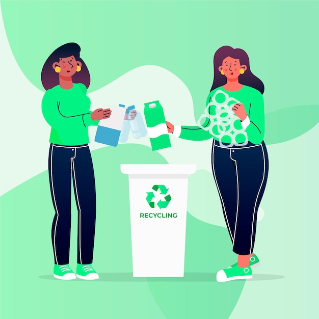 Free vector illustrated people recycling correctly