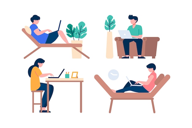 Free vector illustrated people remote working