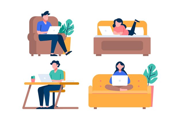 Illustrated people remote working