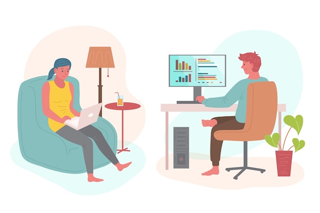 Free vector illustrated people remote working