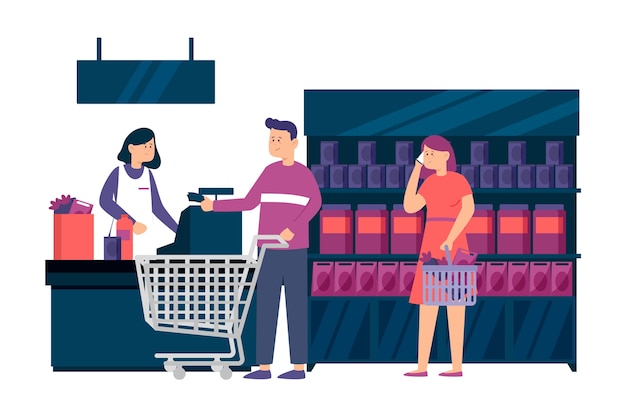 Free vector illustrated people shopping groceries