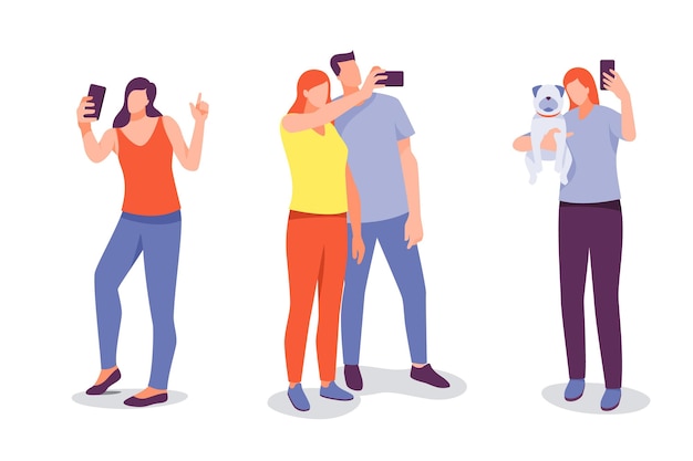 Illustrated people taking photos with smartphone