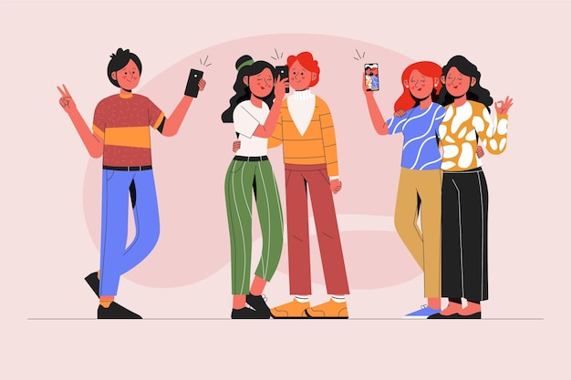 Free vector illustrated people taking photos with smartphone