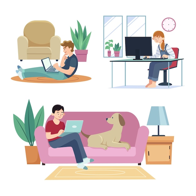 Free vector illustrated people working remotely