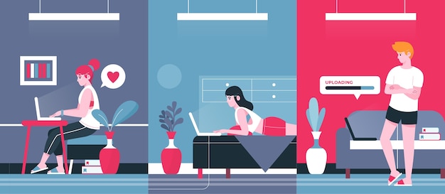 Free vector illustrated people working remotely