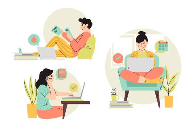 Illustrated people working remotely