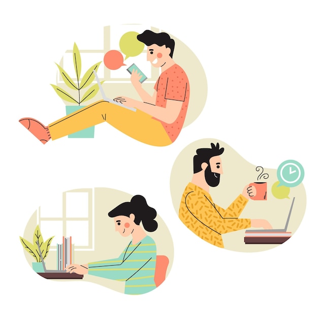 Illustrated people working remotely