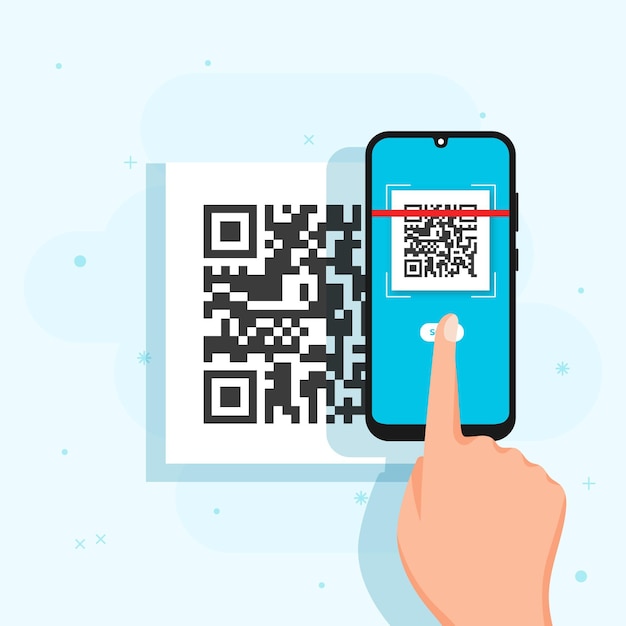 Иллюстрированный человек, сканирующий qr-код с помощью смартфона