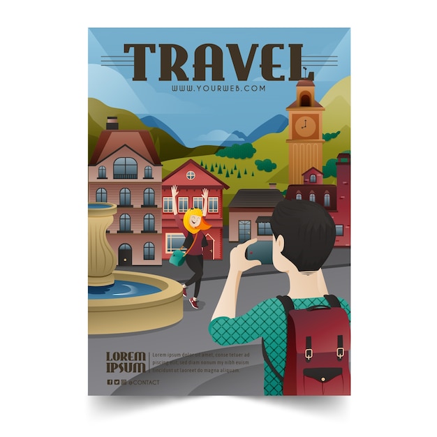 Free vector illustrated poster for travelling lovers with details