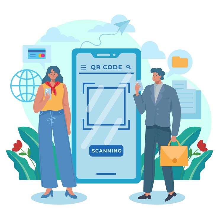 Free Vector illustrated qr code scanning concept with characters