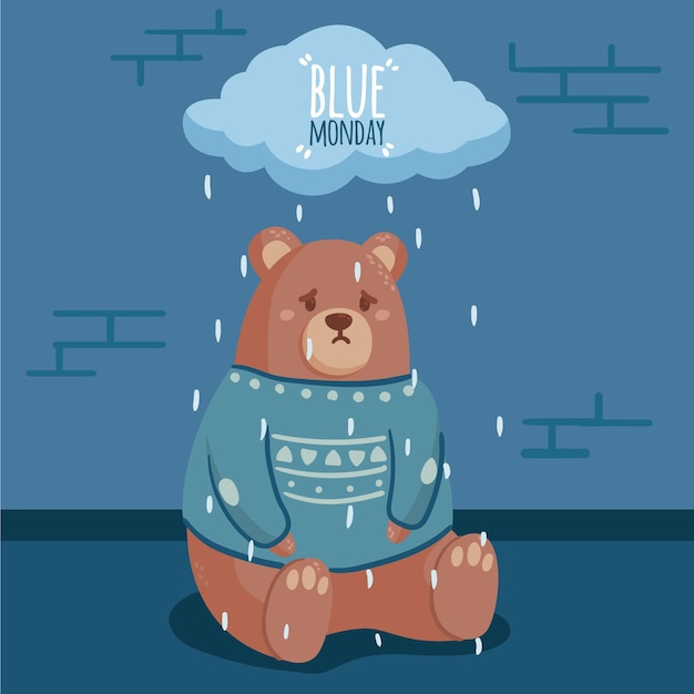 Free vector illustrated sad bear on blue monday