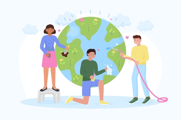 Illustrated save the planet people concept
