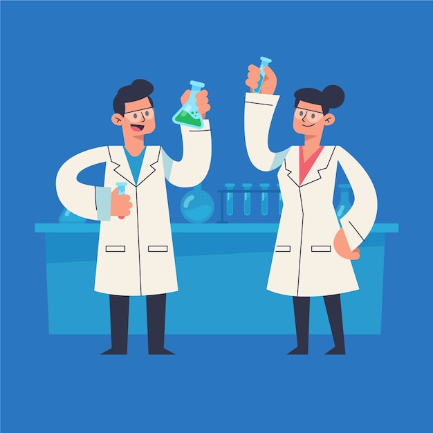 Free vector illustrated scientists working in lab together