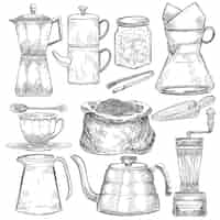 Free vector illustrated set of coffee making tools