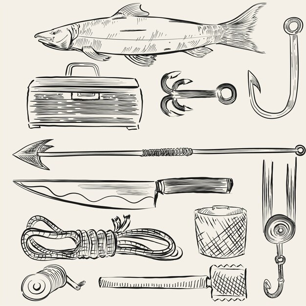 Antique fishing tools Vectors & Illustrations for Free Download