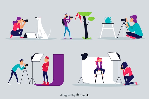 Insieme illustrato di fotografi che lavorano