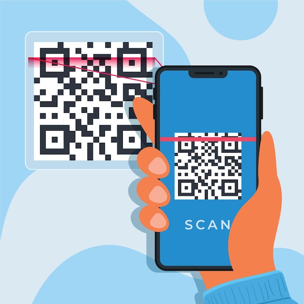 Free vector illustrated smartphone scanning a qr code