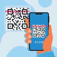 Free vector illustrated smartphone scanning a qr code