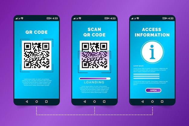 Vettore gratuito passaggi illustrati nella scansione del codice qr con uno smartphone