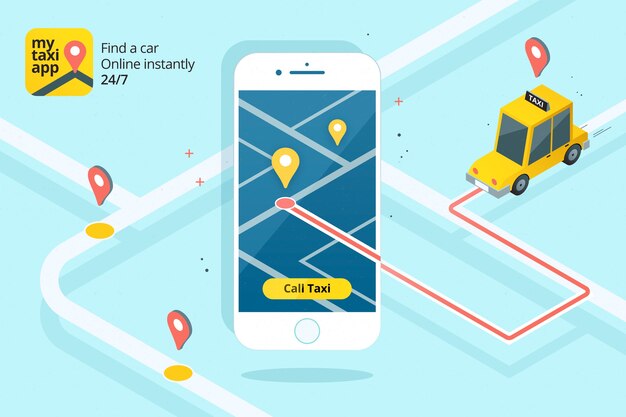 Illustrated taxi app interface