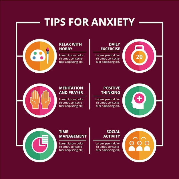 Free vector illustrated tips for anxiety infographic