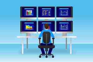 Free vector illustrated trader working at his desk