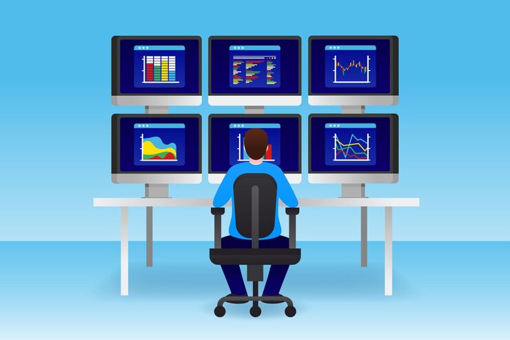 Free Vector illustrated trader working at his desk