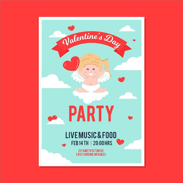 Illustrated valentine's day party flyer