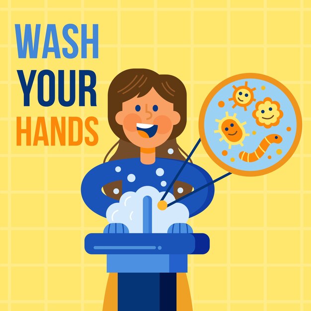 Illustrated washing hands message