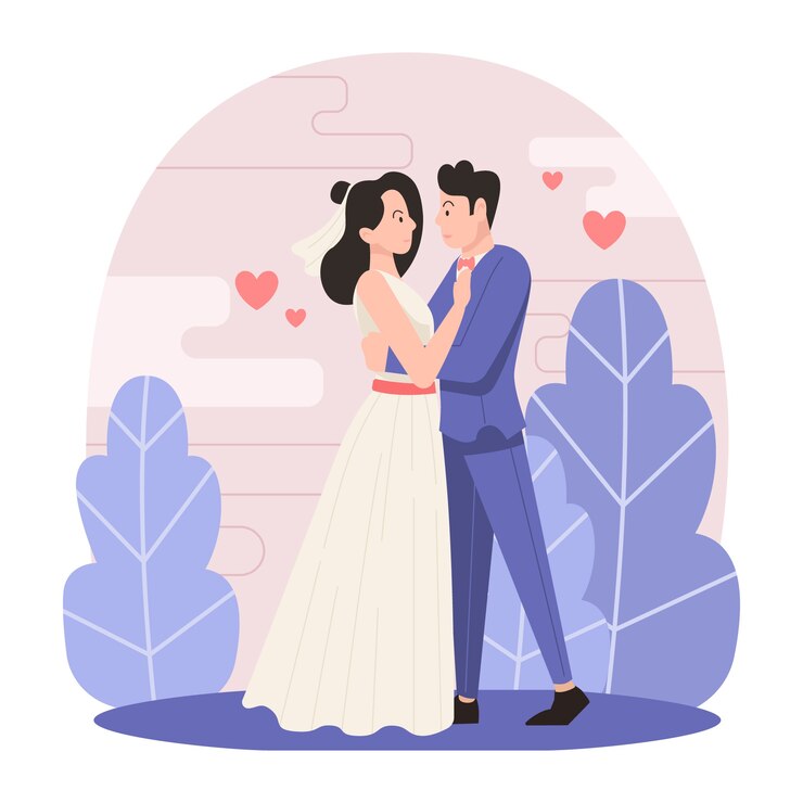 Free Vector illustrated wedding couple theme