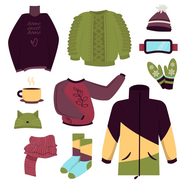 Иллюстрированный комплект зимней одежды