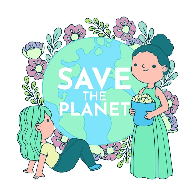 無料ベクター save the planetデザインで説明