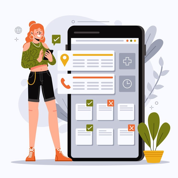 Free Vector illustrated woman doing an appointment booking with her smartphone
