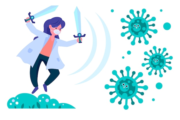 Illustrated woman fighting the virus