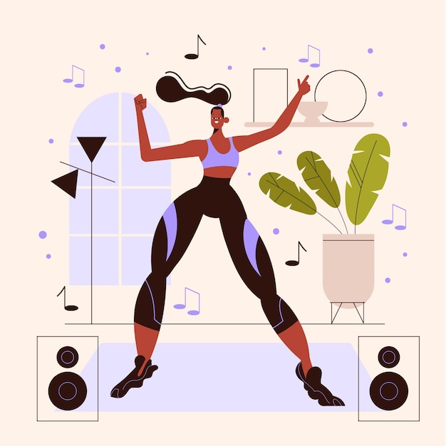 Free vector illustrated woman practicing dance fitness at home