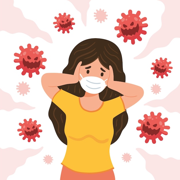 Free vector illustrated woman scared of covid-19 disease